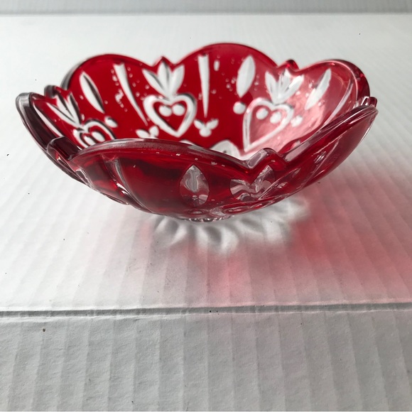 3 Fine Crystal Red And Clear Accent Bowls 4,75” x 2” - Picture 3 of 12